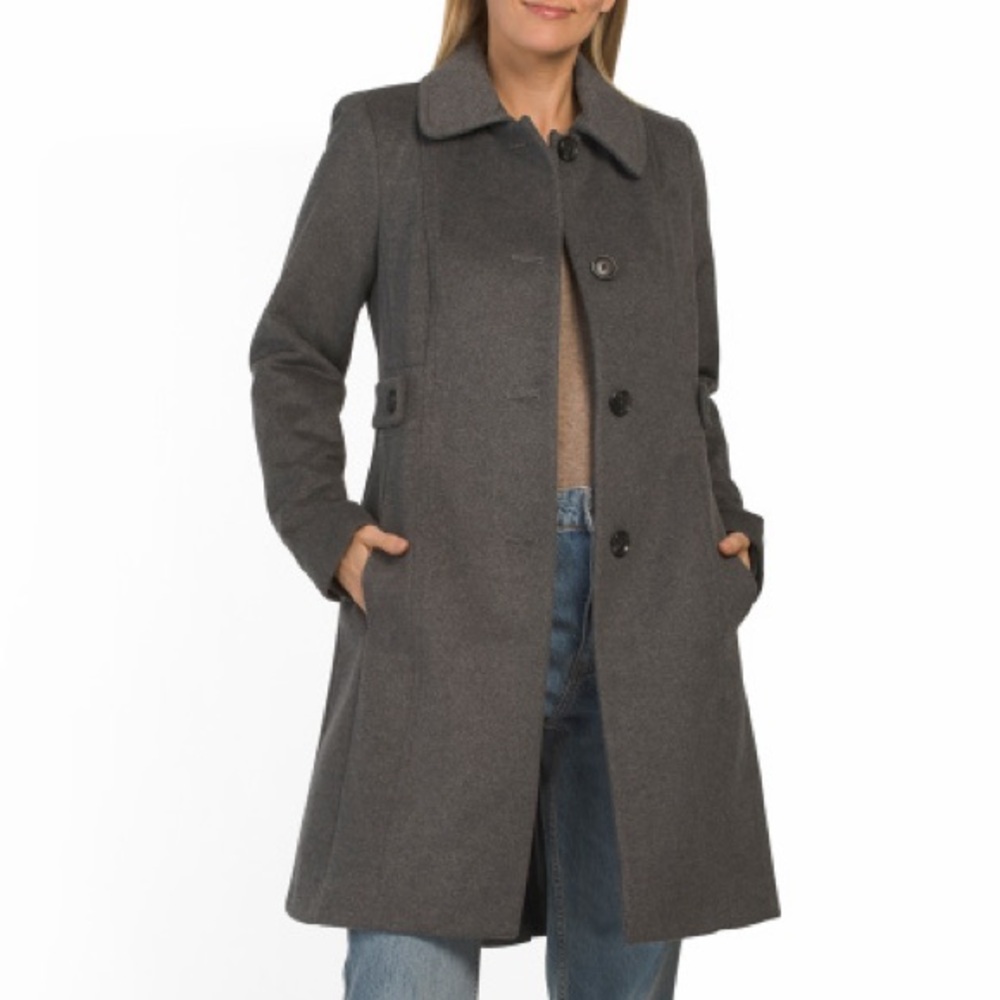 Anne Klein || light gray cashmere and wool blend notch collar coat
